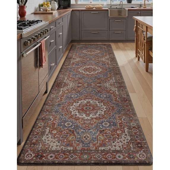 FRABE Anti Fatigue Kitchen Mat Cushioned,Non Slip Comfort Floor Runner,Memory Foam Padded Standing Rug Washable, for Home, Sink, Laundry, Office, Blue Orange, 24"x86"