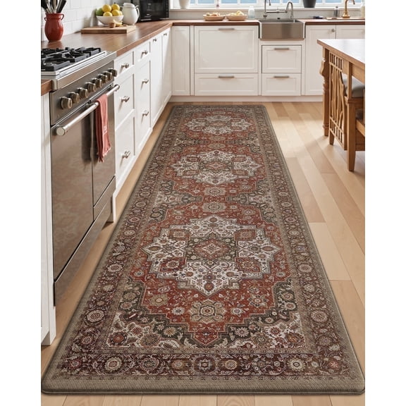 FRABE Kitchen Mat Anti Fatigue Cushioned,Non Slip Comfort Floor Runner, Memory Foam Padded Standing Rug Washable, for Home, Sink, Laundry, Office, Red,24"x86"