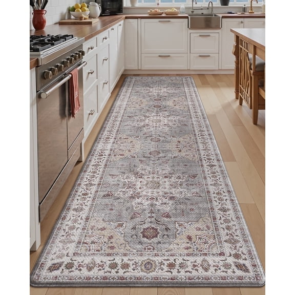 FRABE Anti Fatigue Kitchen Mat Cushioned,Waterproof Non Slip Comfort Floor Runner,Memory Foam Padded Standing Rug Washable, for Home, Sink, Laundry, Office, Grey, 24"x86"