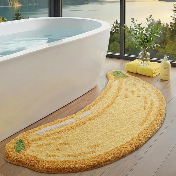 FRABE Bath Mat Non Slip Absorbent Bathroom Rug, Soft Plush Fluffy Cute Funny Banana Fruit Runner Rug, Fruit Decor Carpet for Kids Room, Kitchen, Badroom, 24"x51"