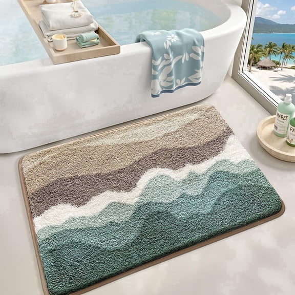 FRABE Beach Bathroom Rugs, Non Slip Bath Mat Ultra Soft Washable Absorbent Quick Dry, Ocean Sea Theme Bath Rug for Shower Floor, Kitchen Decor, Kids Room,Multicolor 20" x 32"