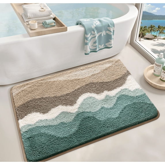FRABE Beach Bathroom Rugs, Non Slip Bath Mat Ultra Soft Washable Absorbent Quick Dry, Ocean Sea Theme Bath Rug for Shower Floor, Kitchen Decor, Kids Room,Multicolor 20" x 32"