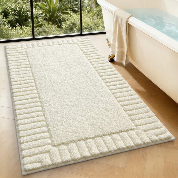 FRABE Bathroom Rugs Non Slip with Rubber Backing, Extra Soft Plush Microfiber Bath Rug Absorbent, Machine Washable Bath Mat Quick Dry for Tub, Shower, Ivory White, 24"x43"