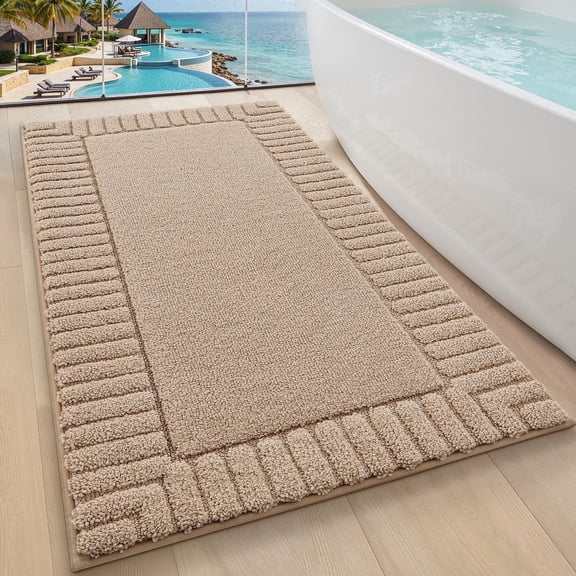 FRABE Bathroom Rugs Non Slip with Rubber Backing, Extra Soft Plush Microfiber Bath Rug Absorbent, Machine Washable Bath Mat Quick Dry for Tub, Shower, Hotel, Beige, 24"x43"