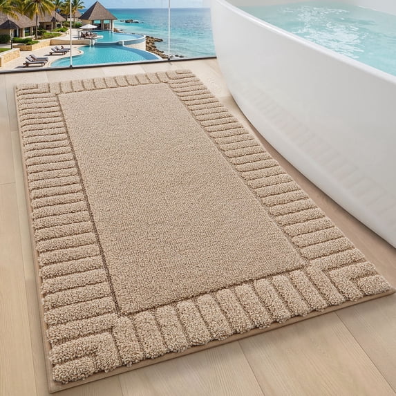 FRABE Bathroom Rugs Non Slip with Rubber Backing, Extra Soft Plush Microfiber Bath Rug Absorbent, Machine Washable Bath Mat Quick Dry for Tub, Shower, Hotel, Beige, 24"x43"