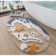 FRABE Beach Bathroom Rugs, Non Slip Bath Mat Ultra Soft Washable Absorbent Quick Dry, Ocean Sea Theme Bath Rug with Starfish Shell for Shower Floor, Kitchen Dec