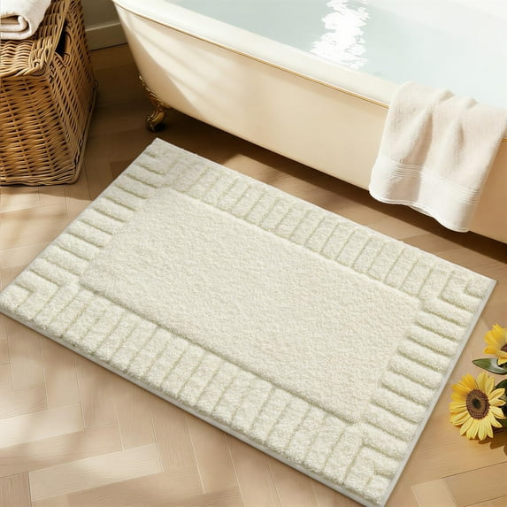 FRABE Bathroom Rugs Non Slip with Rubber Backing, Extra Soft Plush Microfiber Bath Rug Absorbent, Machine Washable Bath Mat Quick Dry for Tub, Shower, Ivory White, 20"x32"