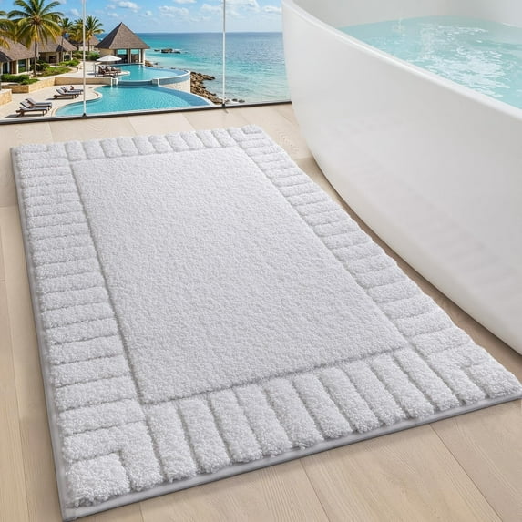 FRABE Bathroom Rugs Non Slip with Rubber Backing, Extra Soft Plush Microfiber Bath Rug Absorbent, Machine Washable Bath Mat Quick Dry for Tub, Shower, Hotel, White, 24"x36"