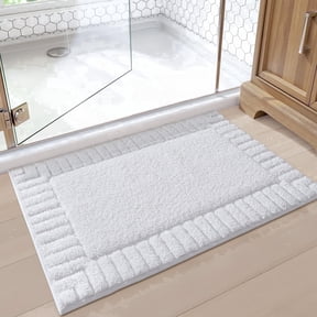 FRABE Bathroom Rug, Extra Soft Plush Microfiber Shower Mat with Recessed Frame, Non-Slip Quick-Dry Machine Washable for Bathtub and Sink, White 24"x36"