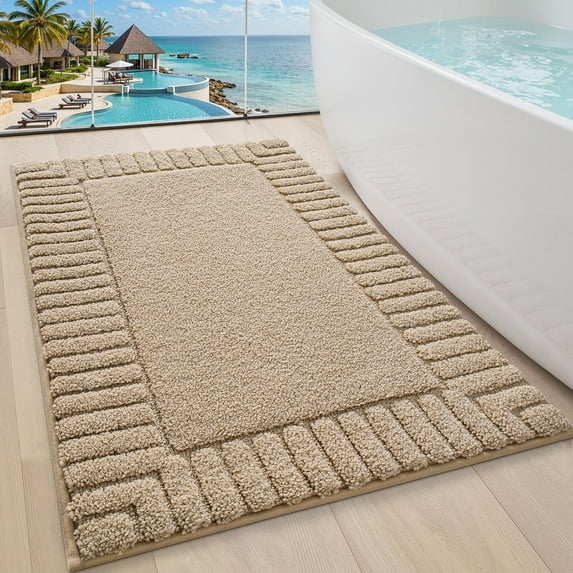 FRABE Bathroom Rugs Non Slip with Rubber Backing, Extra Soft Plush Microfiber Bath Rug Absorbent, Machine Washable Bath Mat Quick Dry for Tub, Shower, Hotel, Beige, 24"x36"
