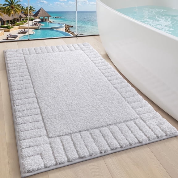 FRABE Bathroom Rugs Non Slip with Rubber Backing, Extra Soft Plush Microfiber Bath Rug Absorbent, Machine Washable Bath Mat Quick Dry for Tub, Shower, Hotel, White, 24"x36"