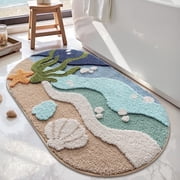 FRABE Beach Bathroom Rugs, Non Slip Bath Mat Ultra Soft Washable Absorbent Quick Dry, Ocean Sea Theme Bath Rug with Starfish Shell for Shower Floor, Kitchen Dec