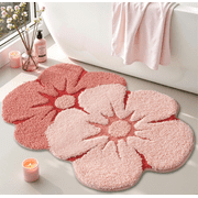 Frabe Flower Bath Rug, Funny Floral Bath Mat, Soft Plush Fluffy Red Rug, Absorbent, Non-Slip for Bathroom, Kitchen Sink, Bedroom, Kid's Bedroom, and Living Room