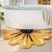 Frabe Floral Bath Mat, Sunflower Bathroom Rug, Soft Plush Fluffy Yellow Bath Mat, Absorbent, Non-Slip for Bathroom, Kitchen Sink, Bedroom, Kid's Bedroom, and Li