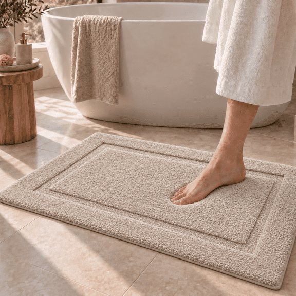 Frabe Ultra Soft Bathroom Rugs Absorbent, Non Slip Bath Mat 24"x36", Machine Washable with Rubber Backing, Quick Dry, Premium Microfiber Plush Carpet for Bathtub and Shower Floor, Beige
