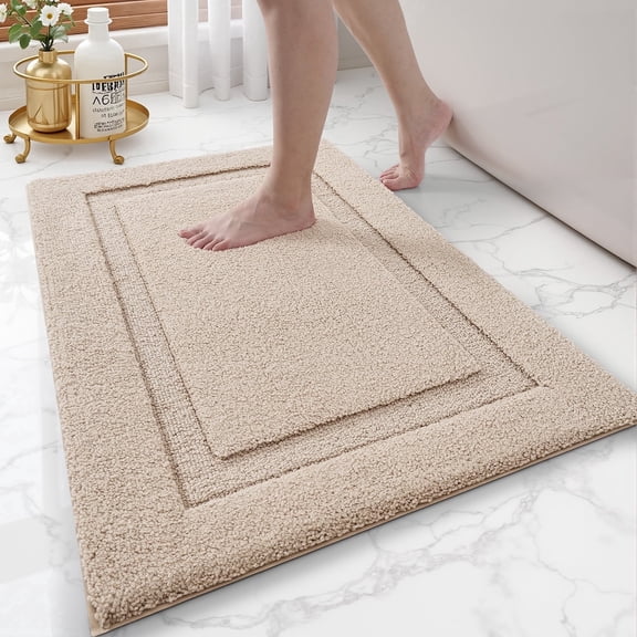 FRABE Non Slip Bathroom Rug with Rubber Backing, Ultra Absorbent Quick Dry Microfiber Bath Mat, Machine Washable, Beige, 24"x36"