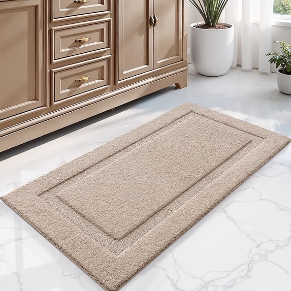 FRABE Non Slip Bathroom Rug with Rubber Backing, Ultra Absorbent Quick Dry Microfiber Bath Mat, Machine Washable, Beige, 24"x43"