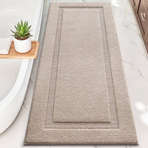 FRABE Non Slip Bathroom Rug with Rubber Backing, Ultra Absorbent Quick Dry Microfiber Bath Mat, Machine Washable, Beige, 24"x60"
