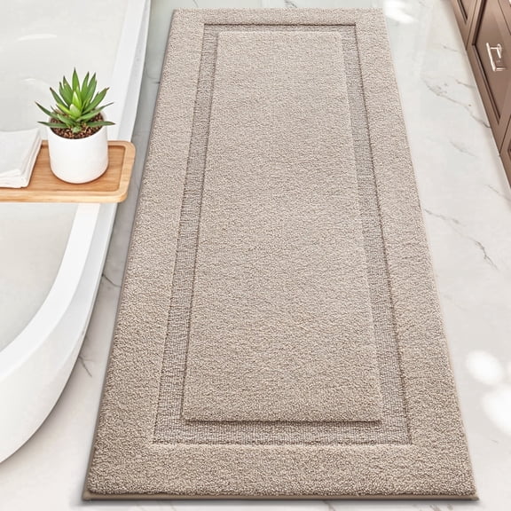 FRABE Non Slip Bathroom Rug with Rubber Backing, Ultra Absorbent Quick Dry Microfiber Bath Mat, Machine Washable, Beige, 24"x60"