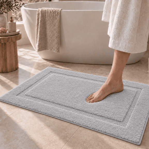 Frabe Ultra Soft Bathroom Rugs Absorbent, Non Slip Bath Mat 20"x32", Machine Washable with Rubber Backing, Quick Dry, Premium Microfiber Plush Carpet for Bathtub and Shower Floor, Light Gray