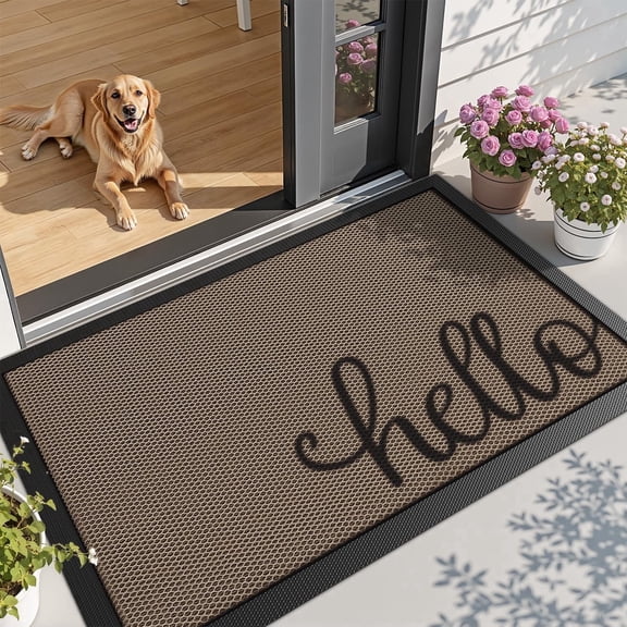 FRABE Outdoor Doormat, Non Slip Durable Rubber Entrance Door Mat, Low Profile Easy Clean, for Front Back Door Entryway Porch Garage, 32x48, Hello