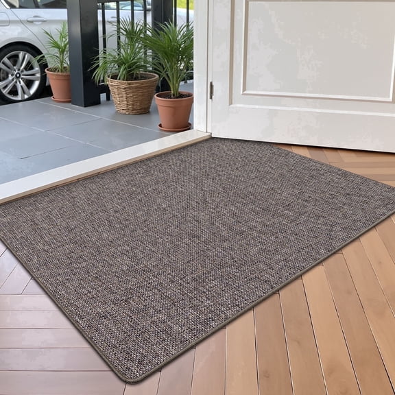 FRABE Ultra Thin Non-Slip Door Mat, Low Profile Rubber Backing Entrance Rug, Easy Clean Durable Woven Design for Indoor Entryway and Patio, Brown 20"x32"