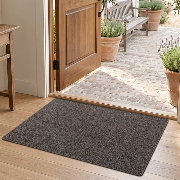 Frabe Ultra Thin Non-Slip Door Mat, Low Profile Rubber Backing Entrance Rug, Easy Clean Durable Woven Design for Indoor Entryway and Patio, Brown 20"x32"
