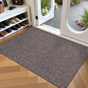 FRABE Ultra Thin Non-Slip Door Mat, Low Profile Rubber Backing Entrance Rug, Easy Clean Durable Woven Design for Indoor Entryway and Patio, Brown 36"x56"