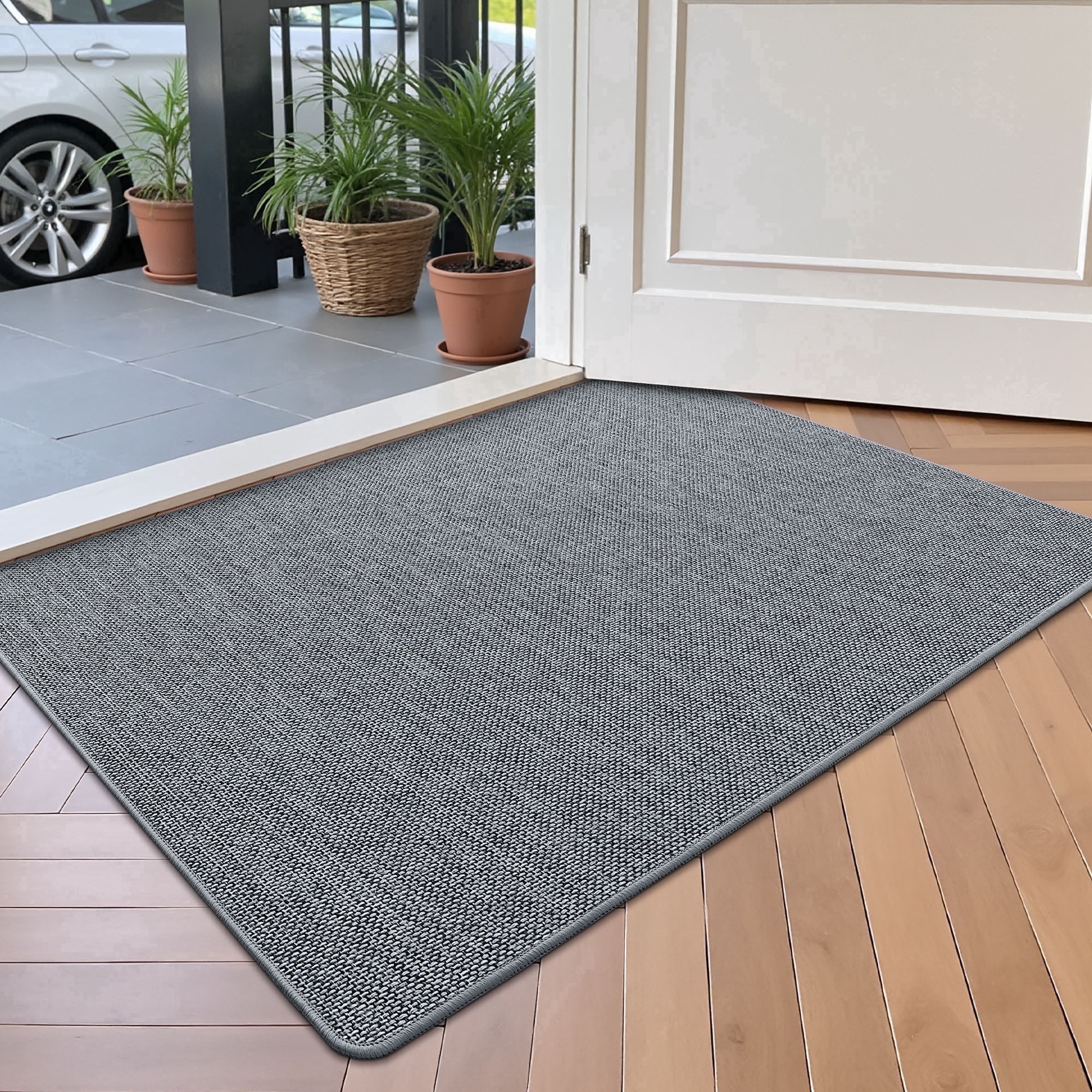 FRABE Ultra Thin Door Mat for Entryway, Low Profile Non Slip Rubber Backing Indoor Doormat, Easy Clean Welcome Entrance Mat for Inside House, Patio, Dark Grey 20"x32"