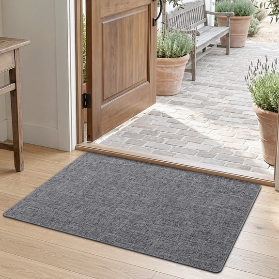 Frabe Ultra Thin Non-Slip Door Mat, Low Profile Rubber Backing Entrance Rug, Easy Clean Durable Woven Design for Indoor Entryway and Patio, Dark Grey 20"x32"