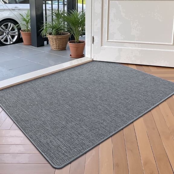 FRABE Ultra Thin Non-Slip Door Mat, Low Profile Rubber Backing Entrance Rug, Easy Clean Durable Woven Design for Indoor Entryway and Patio, Dark Grey 24"x36"