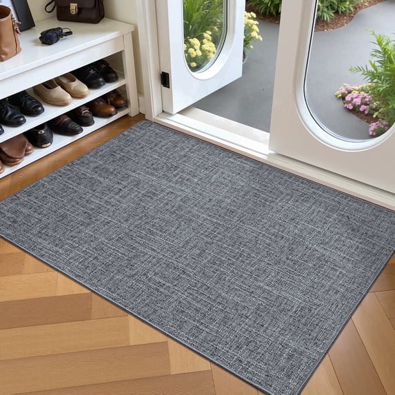 Frabe Ultra Thin Non-Slip Door Mat, Low Profile Rubber Backing Entrance Rug, Easy Clean Durable Woven Design for Indoor Entryway and Patio, Dark Grey 32"x48"
