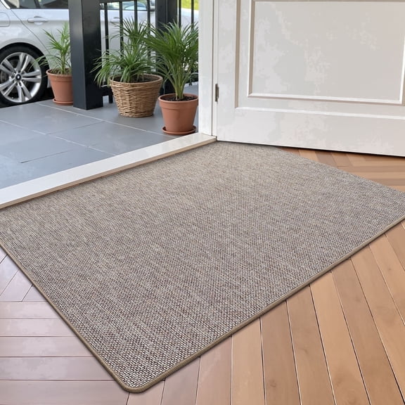 FRABE Ultra Thin Non-Slip Door Mat, Low Profile Rubber Backing Entrance Rug, Easy Clean Durable Woven Design for Indoor Entryway and Patio, Khaki 20" x 32"