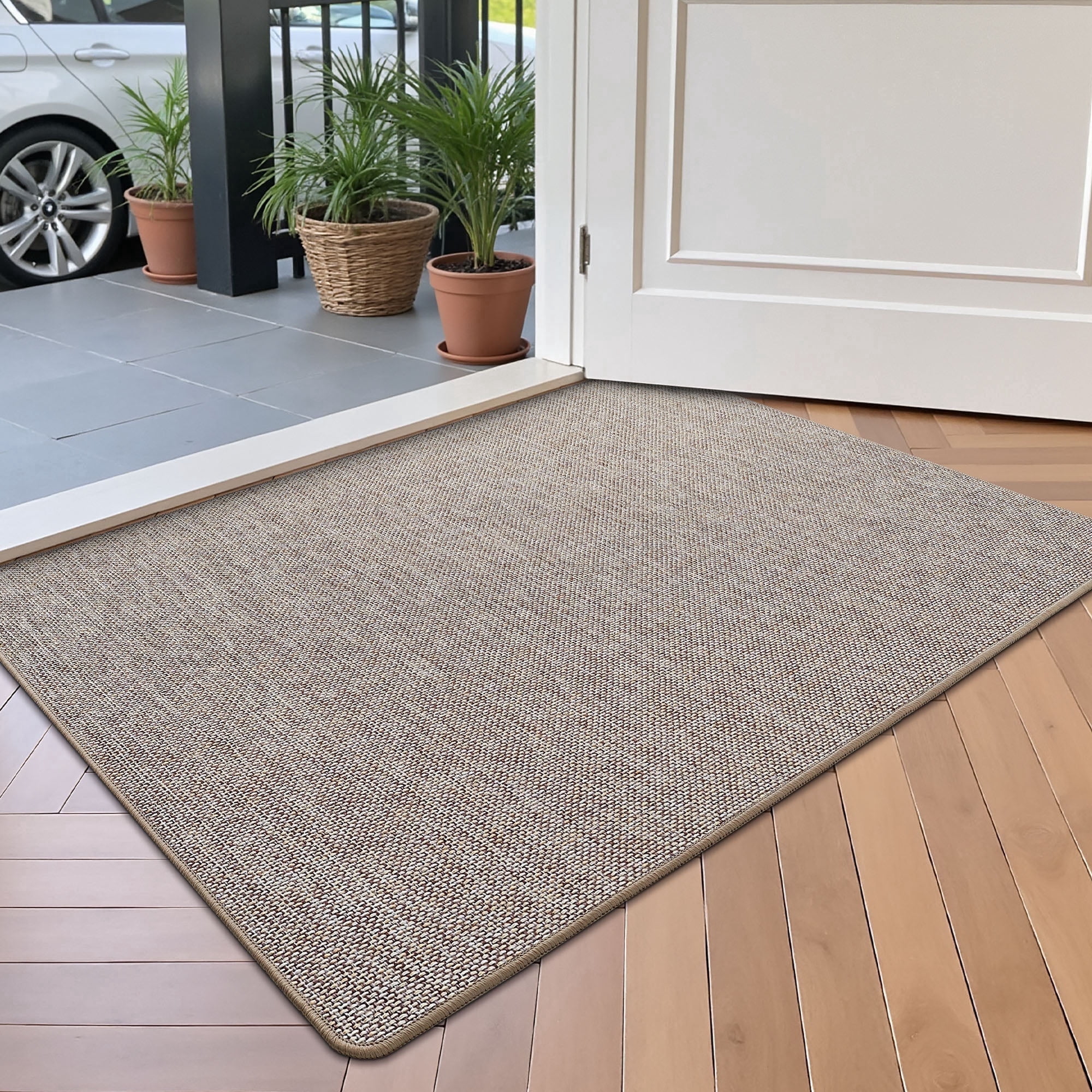 FRABE Ultra Thin Door Mat for Entryway, Low Profile Non Slip Rubber Backing Indoor Doormat, Easy Clean Welcome Entrance Mat for Inside House, Patio, Khaki 24"x36"