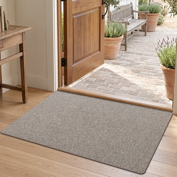 Frabe Ultra Thin Non-Slip Door Mat, Low Profile Rubber Backing Entrance Rug, Easy Clean Durable Woven Design for Indoor Entryway and Patio, Khaki 24" x 36"