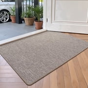 FRABE Ultra Thin Non-Slip Door Mat, Low Profile Rubber Backing Entrance Rug, Easy Clean Durable Woven Design for Indoor Entryway and Patio, Khaki 24" x 36"