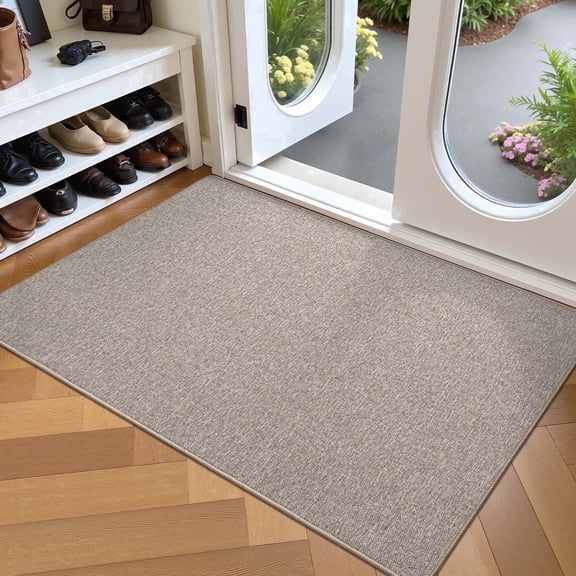 FRABE Ultra Thin Non-Slip Door Mat, Low Profile Rubber Backing Entrance Rug, Easy Clean Durable Woven Design for Indoor Entryway and Patio, Khaki 36"x56"