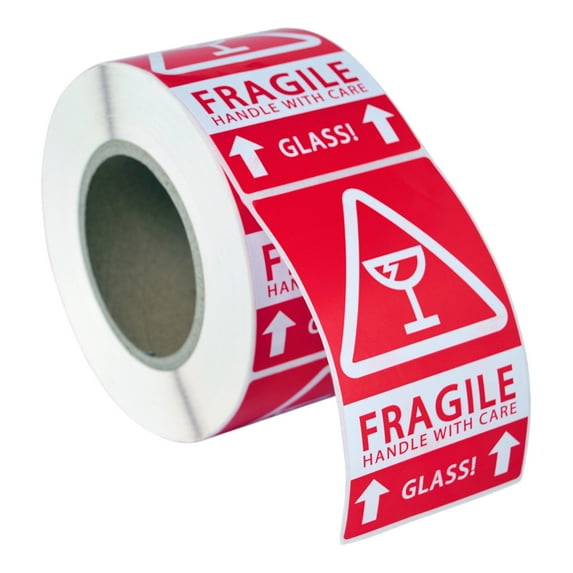 FRAGILE GLASS - THIS SIDE UP Pre-Printed Labels/Stickers (3" x 5") 3 Rolls / 500 Labels per Roll