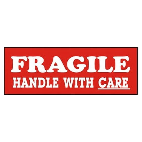"FRAGILE / HANDLE WITH CARE" Shipping Labels, 4 x 1-1/2 inches, Red & White - Roll of 500 Stickers