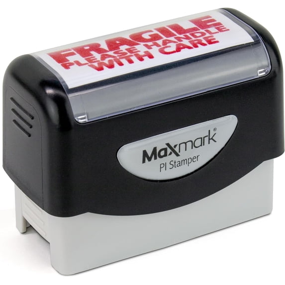FRAGILE PLEASE HANDLE WITH CARE Pre-inked Stamp - Red Ink (Large)