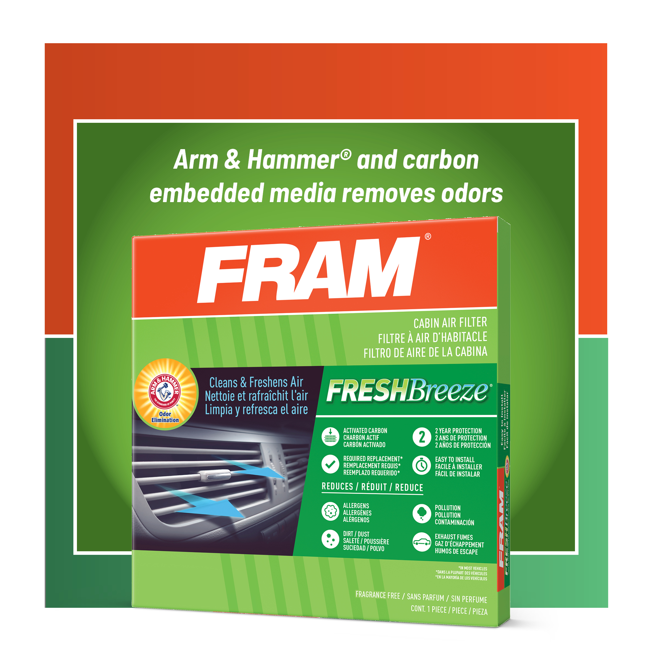 FRAM CF10828, Fresh Breeze Cabin Air Filter with Arm & Hammer Baking Soda, for Select Mercedes-Benz Vehicles Fits select: 2006-2013 MERCEDES-BENZ ML, 2007-2013 MERCEDES-BENZ GL - image 1 of 9