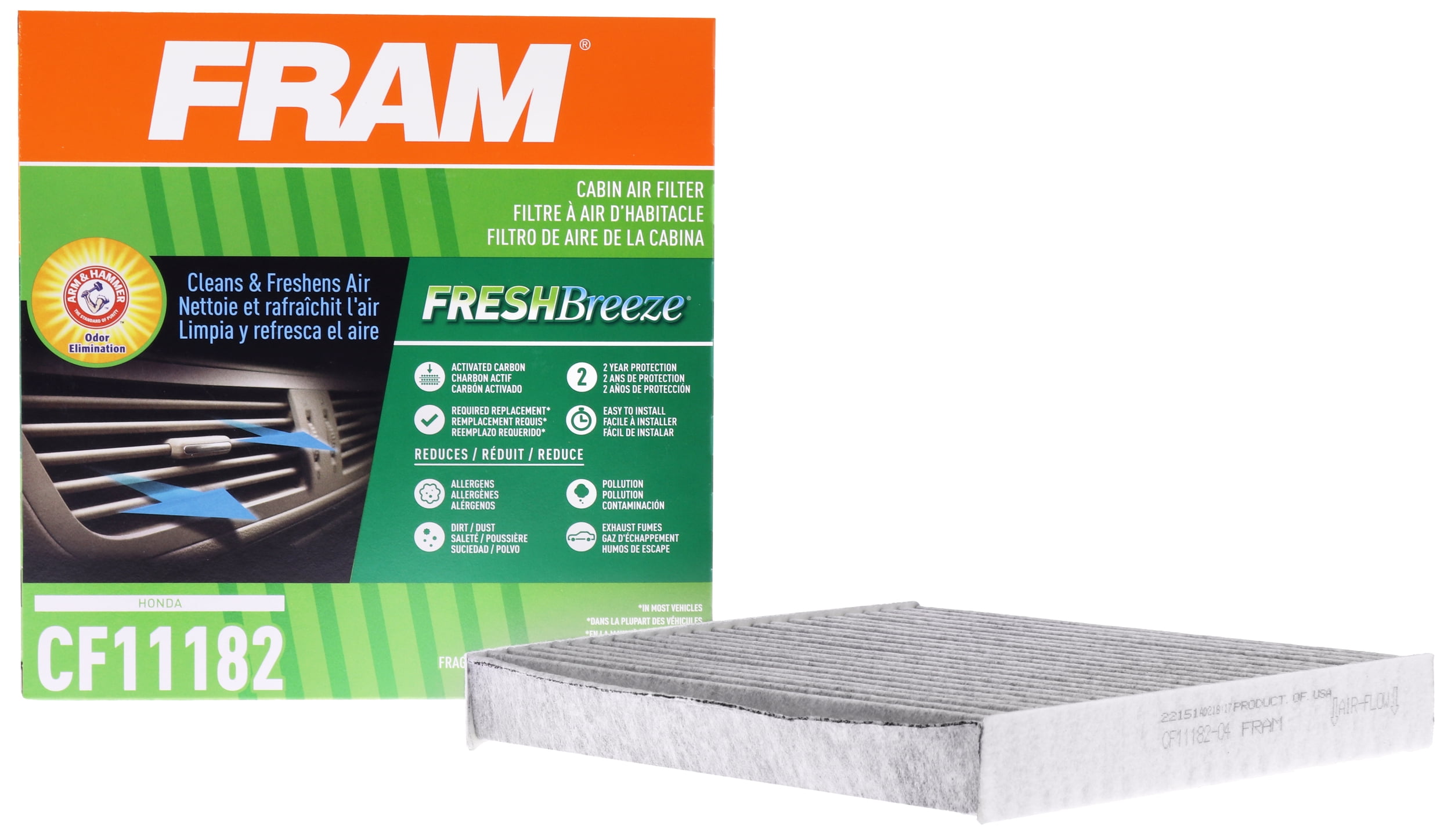 FRAM Fresh Breeze Cabin Air Filter with Arm & Hammer Baking Soda, for Select Acura and Honda Vehicles Fits select: 2017-2023 HONDA CR-V, 2016-2023 HONDA CIVIC