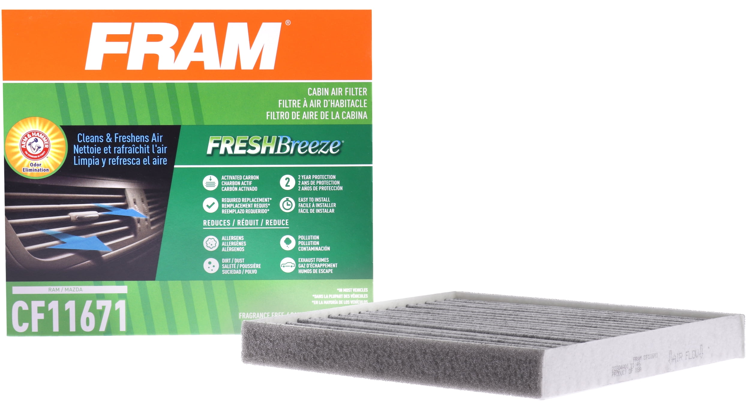 FRAM Fresh Breeze Cabin Air Filter CF11671 with Arm & Hammer Baking Soda, for Select Mazda and Ram Vehicles