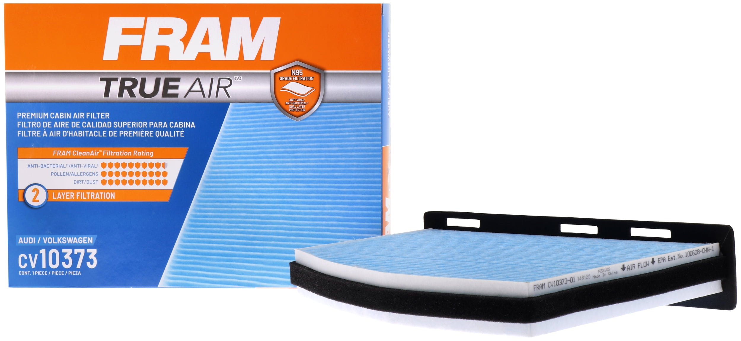 FRAM CV10373 TrueAir Premium Cabin Air Filter with N95 Grade Filter