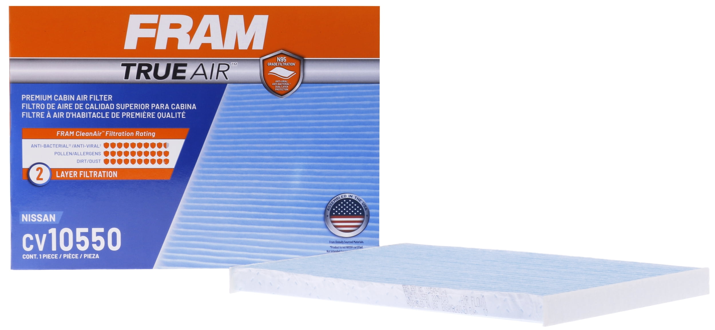 FRAM CV10550 TrueAir Premium Cabin Air Filter with N95 Grade Filter