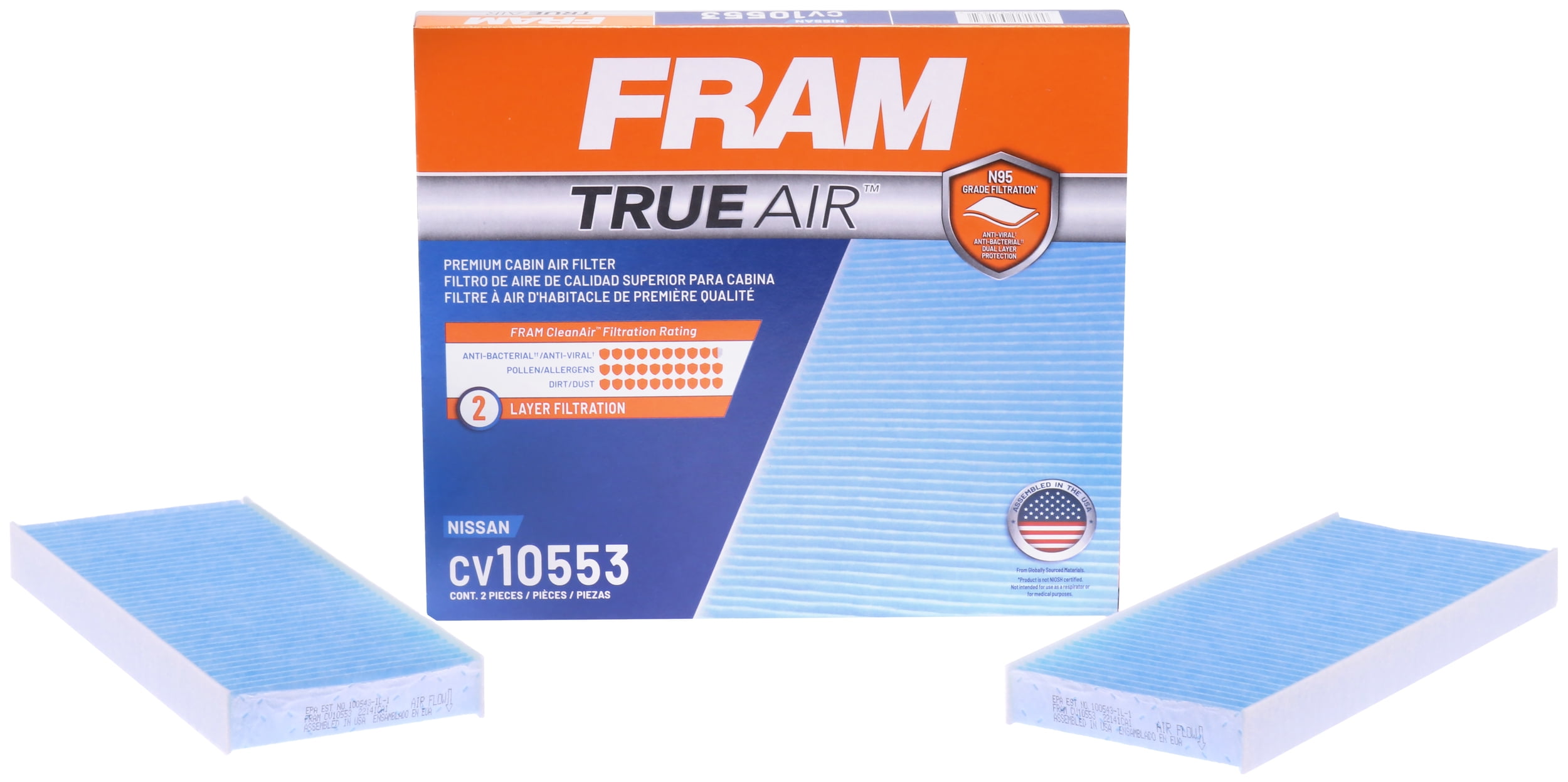 FRAM CV10553 TrueAir Premium Cabin Air Filter with N95 Grade Filter
