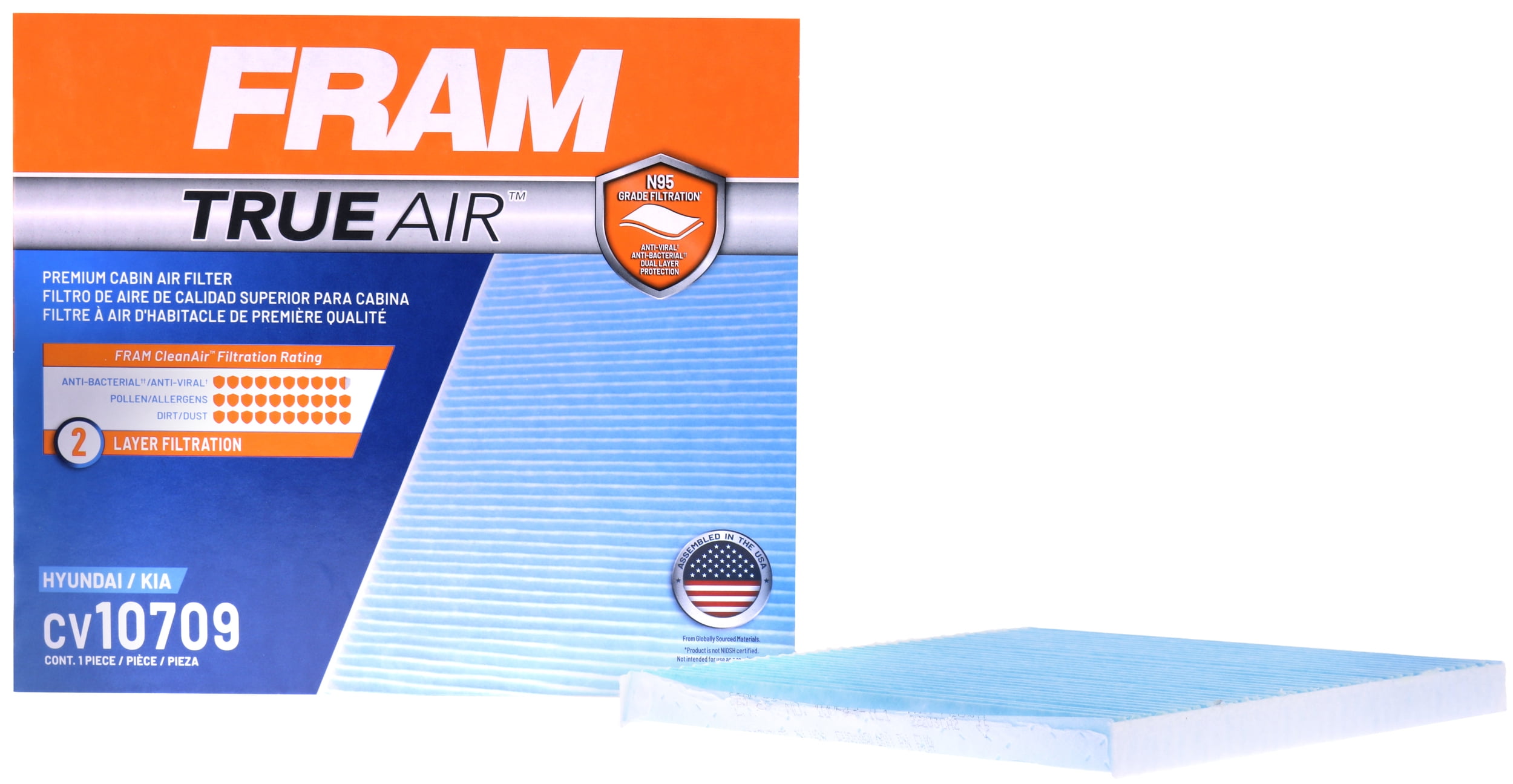 FRAM CV10709 TrueAir Premium Cabin Air Filter with N95 Grade Filter Media for Select Hyundai and Kia Vehicles