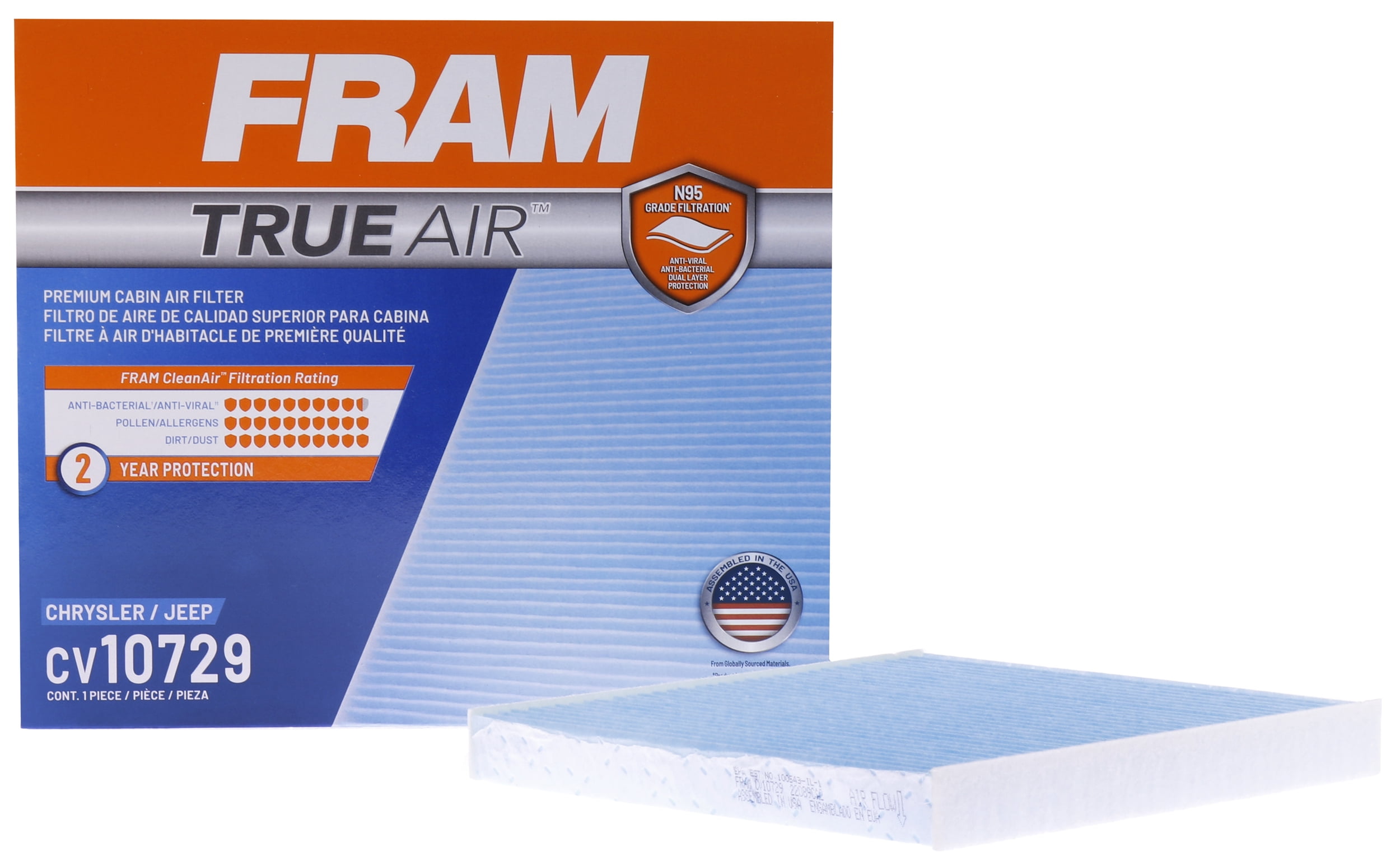 FRAM CV10729 TrueAir Premium Cabin Air Filter with N95 Grade Filter Media for Select Chrysler and Jeep Vehicles