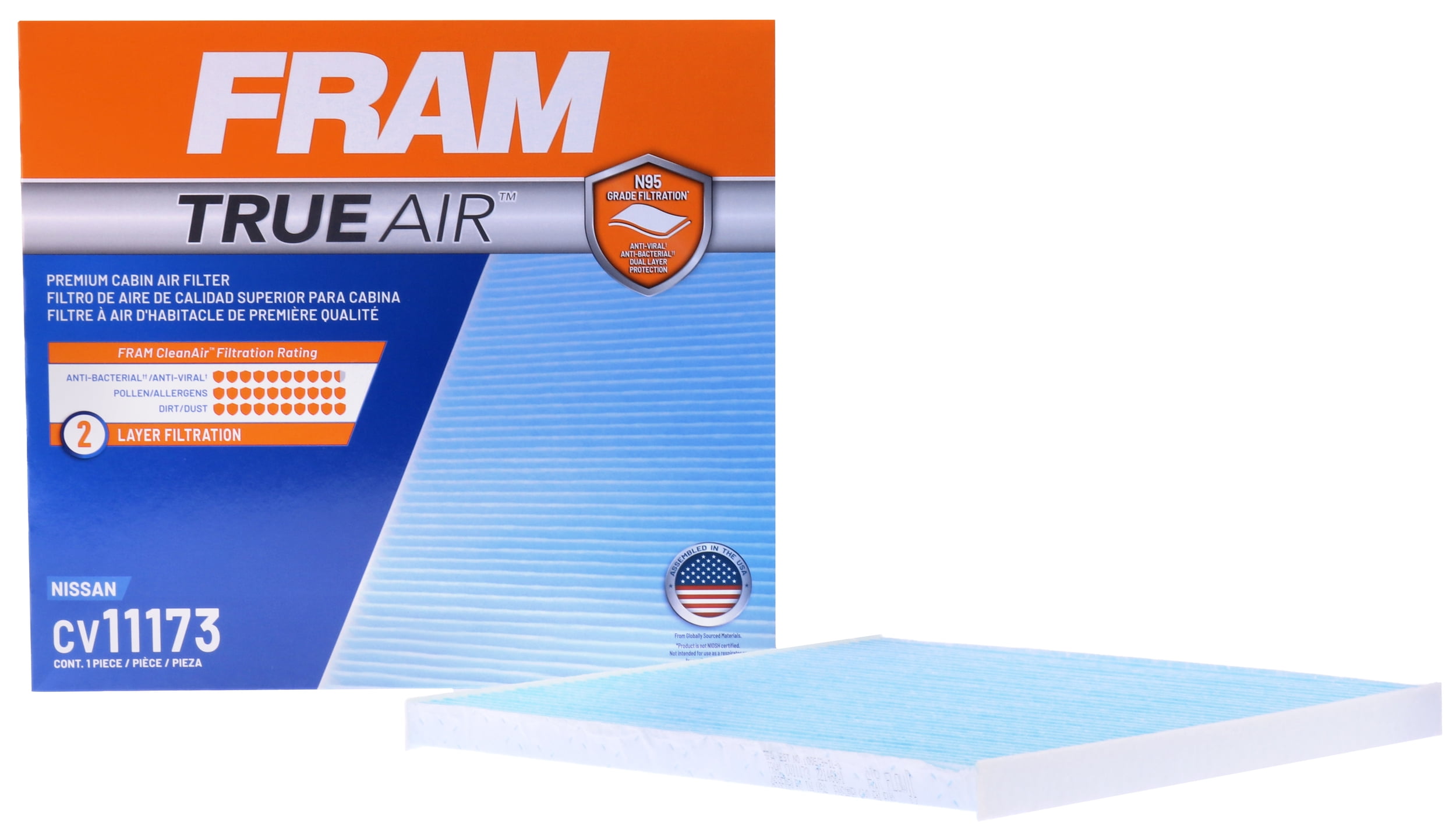 FRAM CV11173 TrueAir Premium Cabin Air Filter with N95 Grade Filter Media for Select Nissan Vehicles