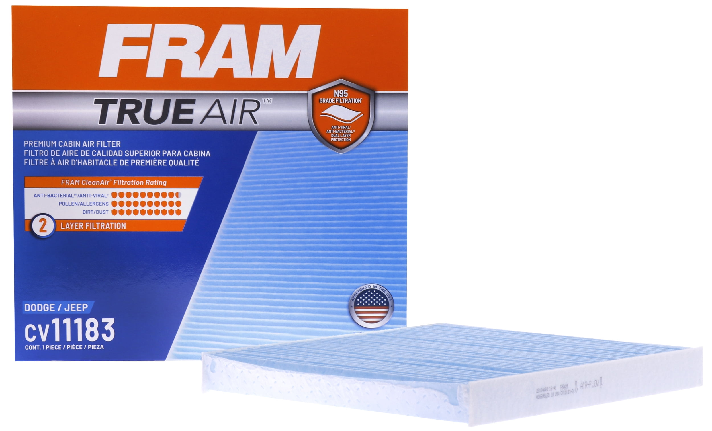 FRAM CV11183 TrueAir Premium Cabin Air Filter with N95 Grade Filter
